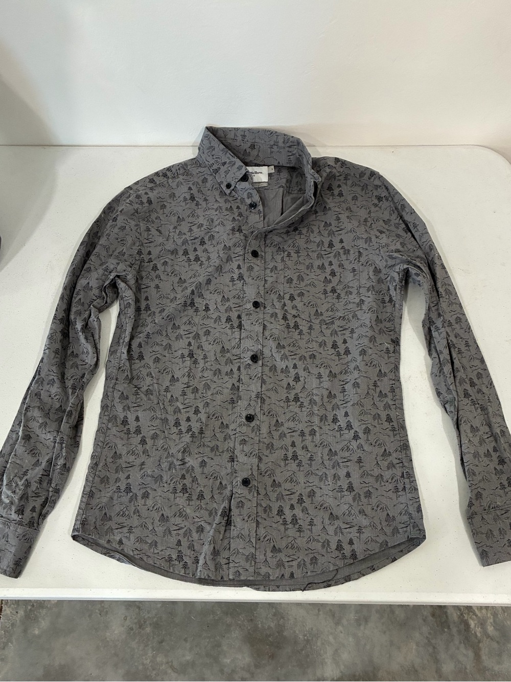 Goodfellow & Co Men's Slim Fit Gray Graphic Print Button-Down Shirt S